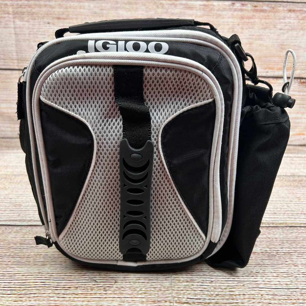 Igloo Insulated Lunch Bag Black Grey Soft Cooler Shoulder Strap Carabiner Clip
